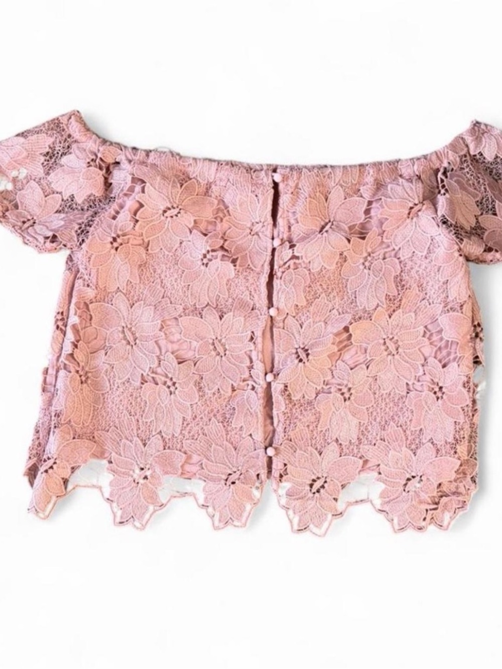Kendall & Kylie Off Shoulder Lace Blouse Pink Floral Scallop Hem Size M - Picture 4 of 5
